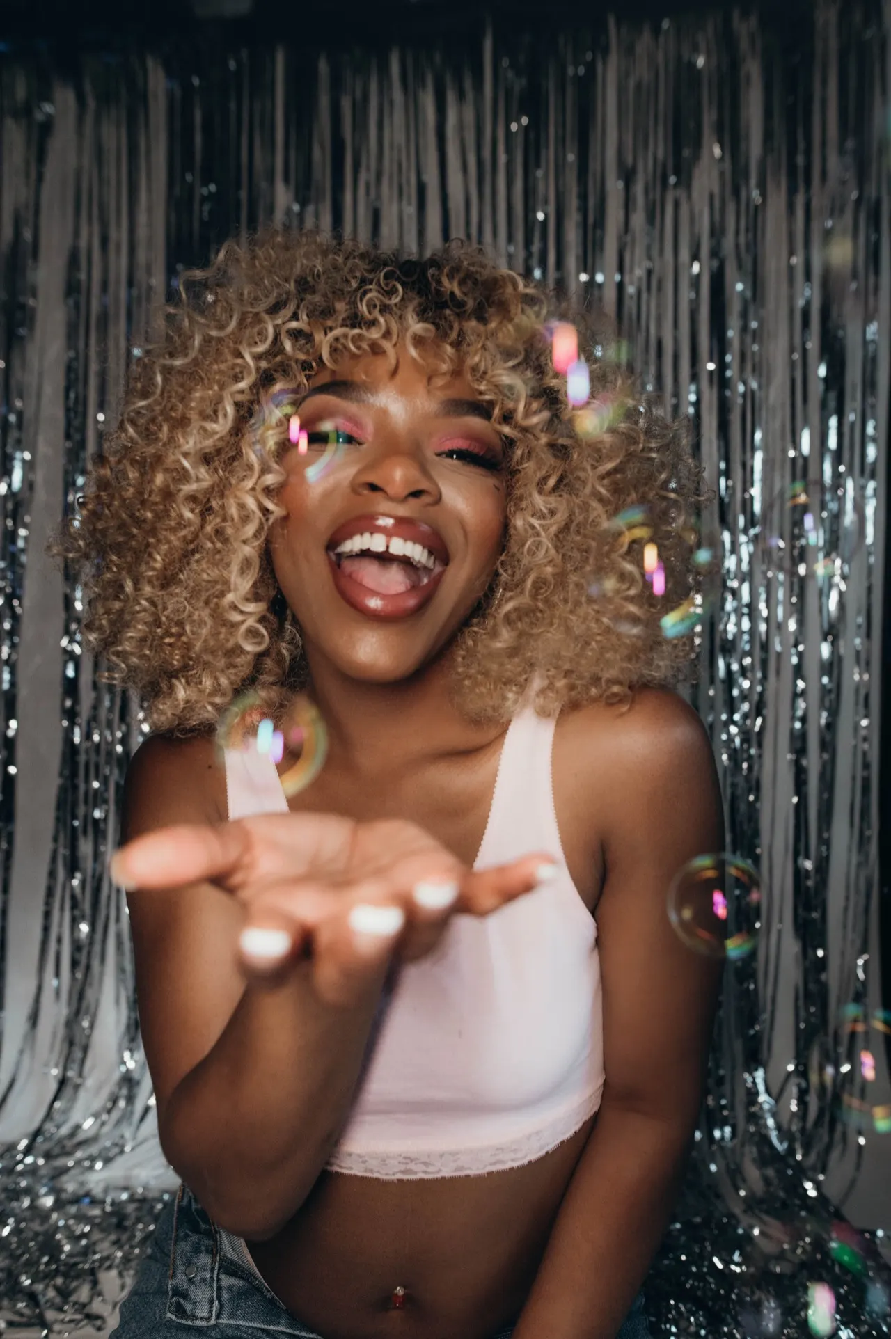 Guest blowing bubbles at a celebration